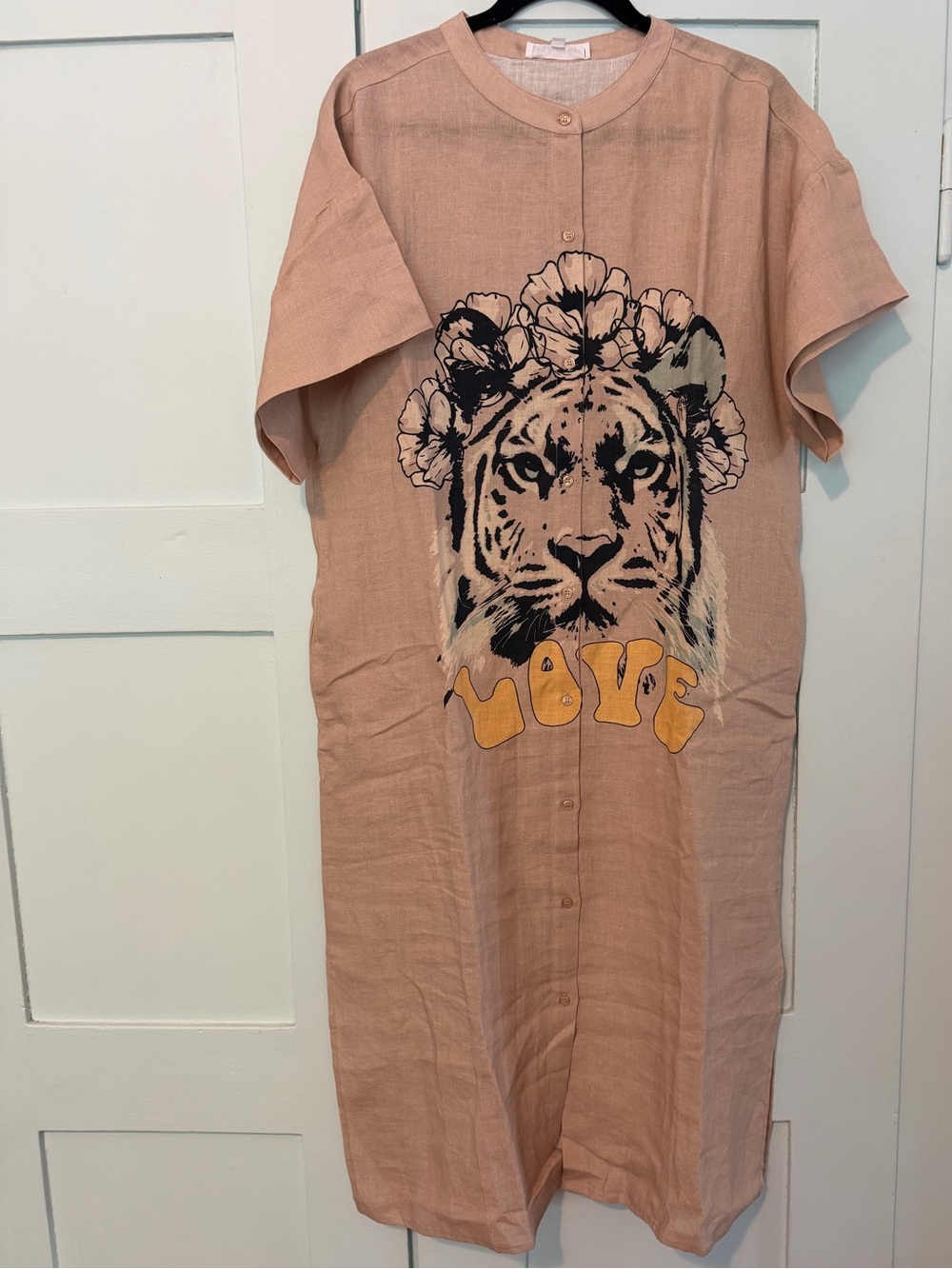 Graphic Tiger Floral Midi Dress in Blush Pink